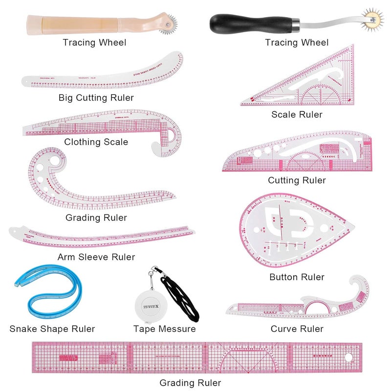 EXTCCT 13PCS Styling Sewing French Curve Ruler Set, Dress Makers Rulers Clear Sewing Tailors Pattern Making Ruler for Fashion Design and Guides - Image 5